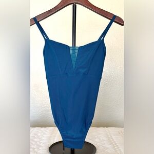 Suffolk ribbed leotard with ruched sides and back size small